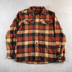PATAGONIA Fjord Flannel Shirt Men S Black Umber Tan Plaid GORP Organic Autumn